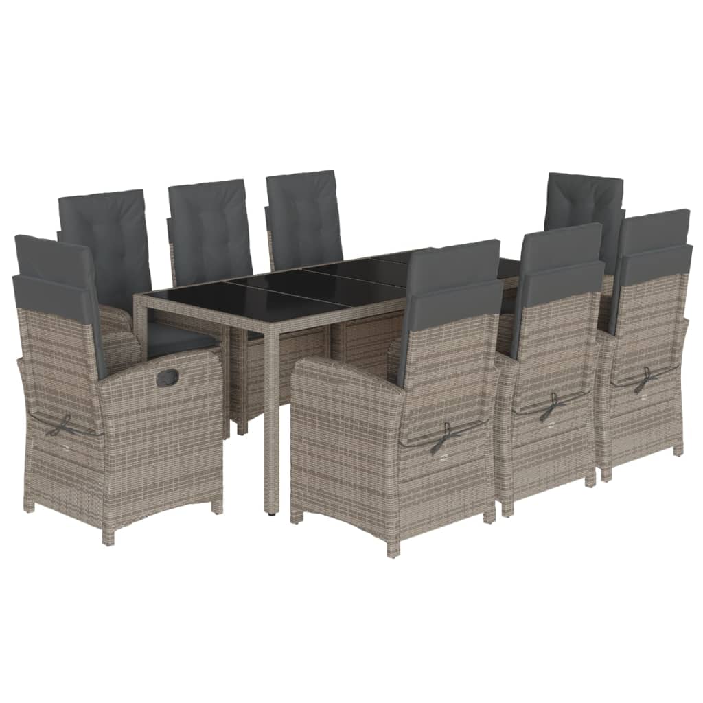 Set mobilier grădină cu perne, 9 piese, gri, poliratan GartenMobel Dekor