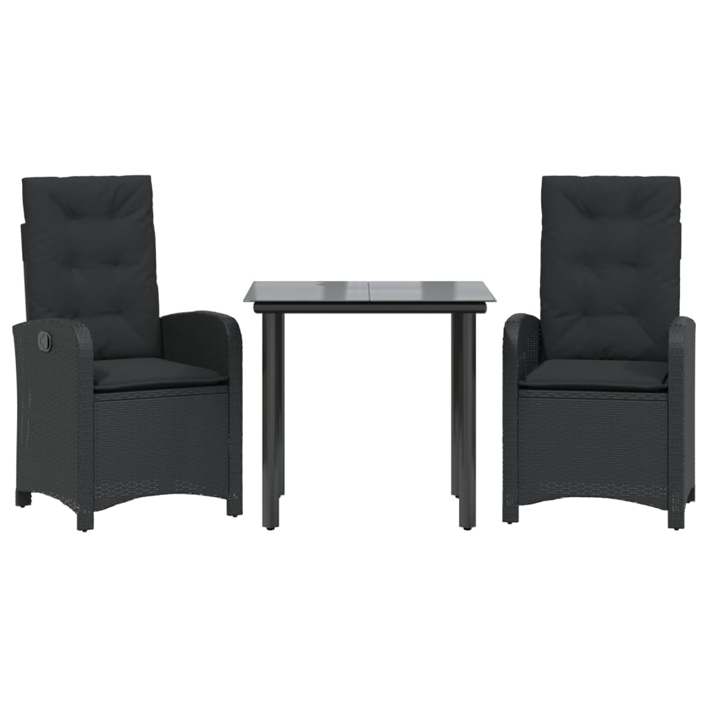 Set mobilier de grădină cu perne, 3 piese, negru, poliratan GartenMobel Dekor