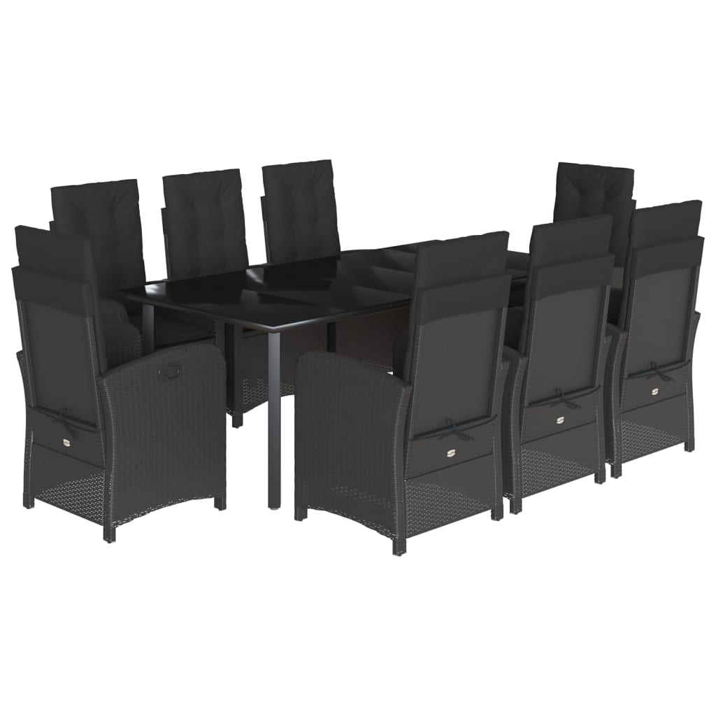 Set mobilier de grădină cu perne, 9 piese, negru, poliratan GartenMobel Dekor