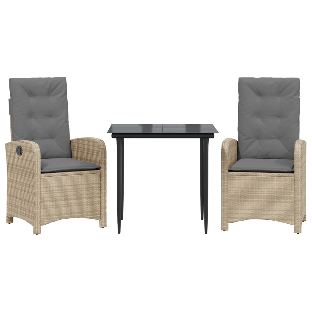 Set de masă pentru grădină, 3 piese, cu perne, bej, poliratan GartenMobel Dekor