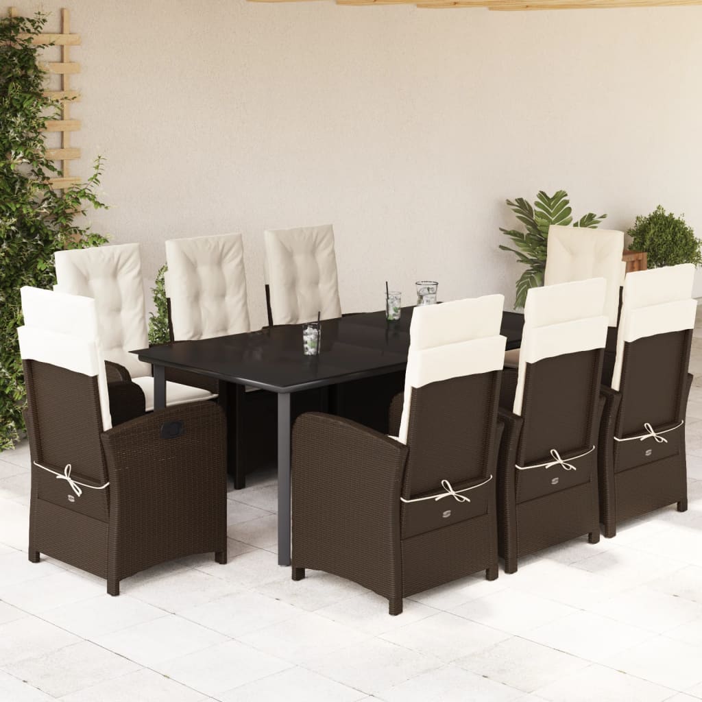 Set mobilier de grădină cu perne, 9 piese, maro, poliratan GartenMobel Dekor