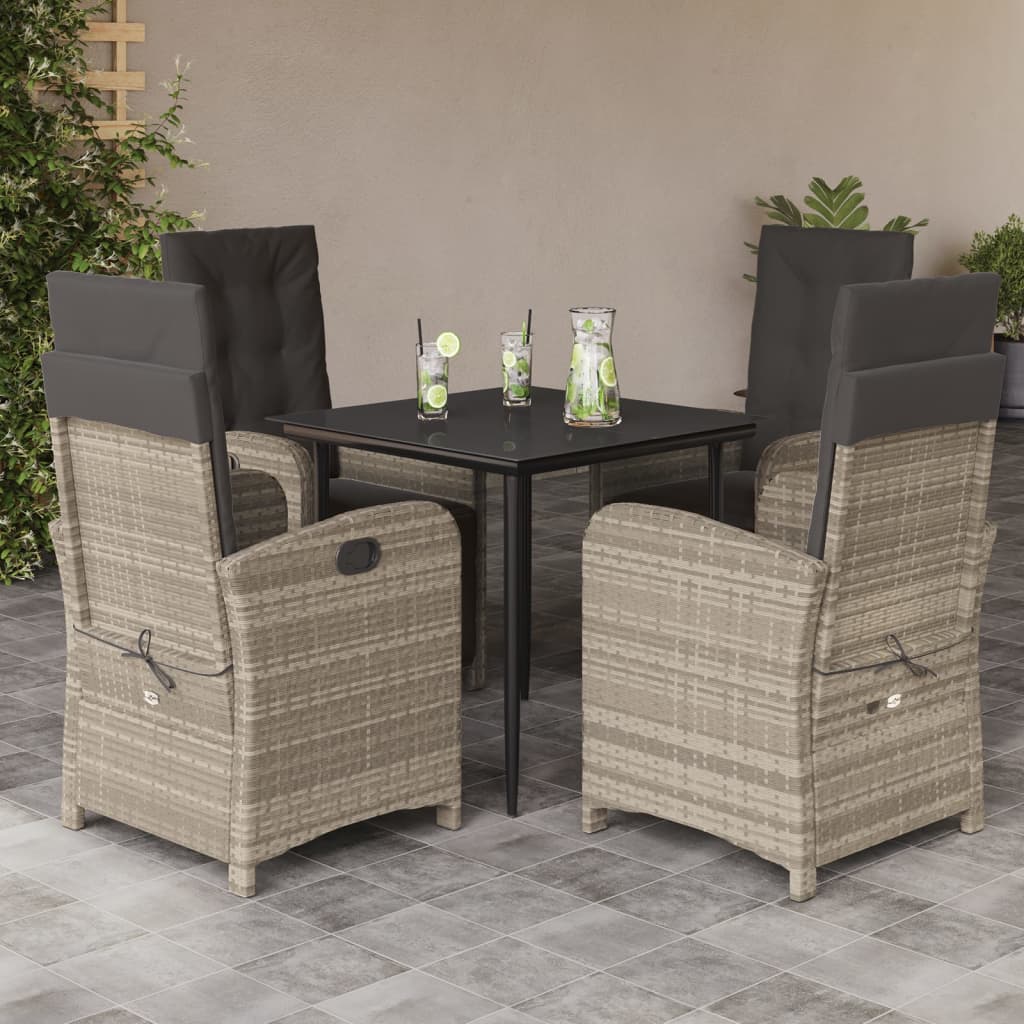 Set mobilier de grădină cu perne, 5 piese gri deschis poliratan GartenMobel Dekor