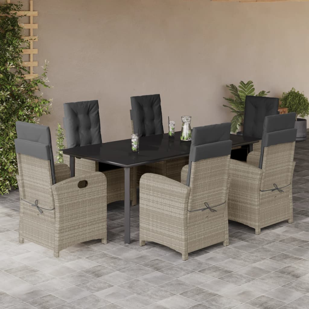 Set mobilier de grădină cu perne, 7 piese gri deschis poliratan GartenMobel Dekor