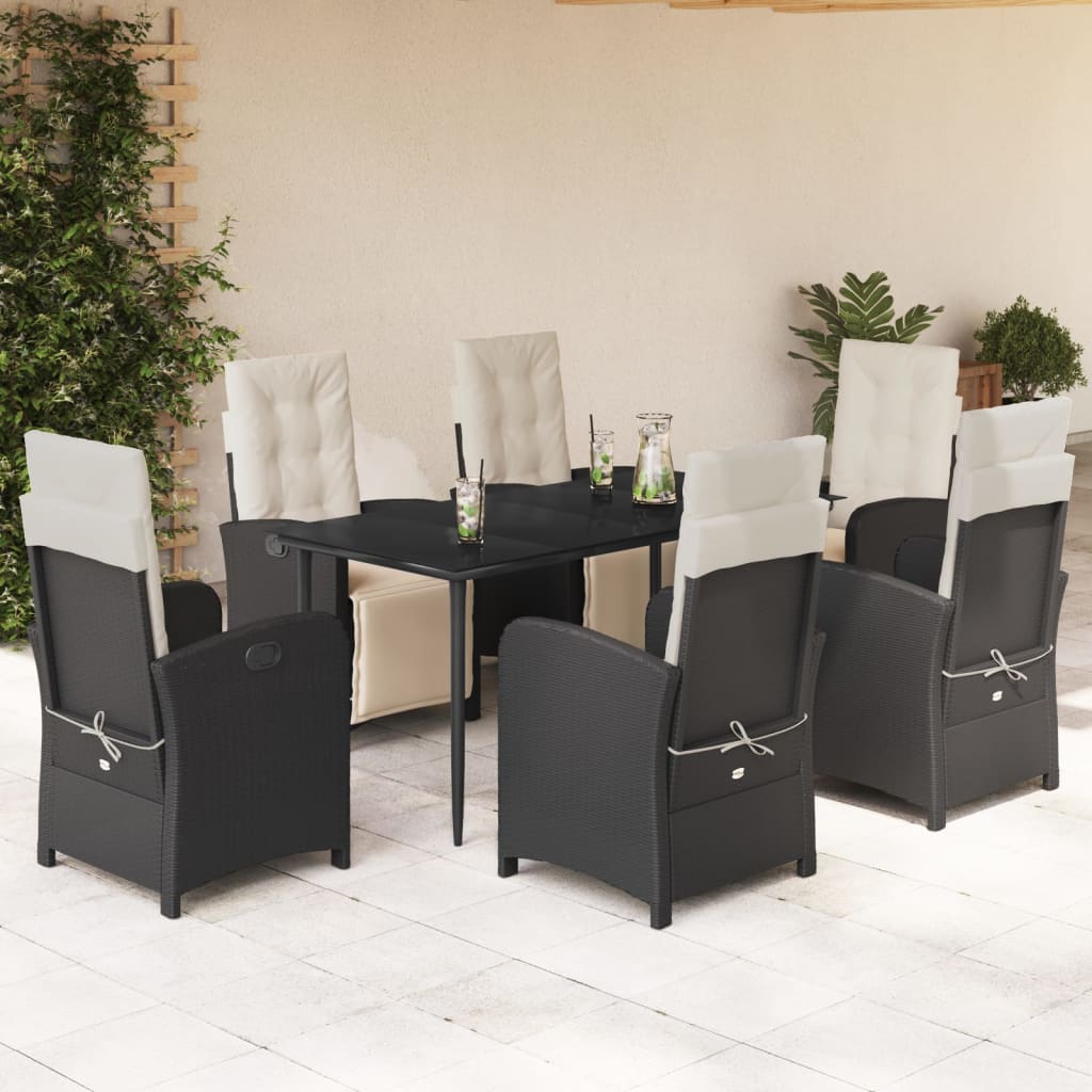 Set mobilier de grădină cu perne, 7 piese, negru, poliratan GartenMobel Dekor