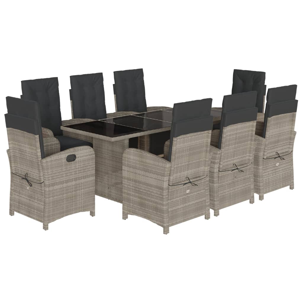 Set mobilier grădină cu perne, 9 piese, gri deschis, poliratan GartenMobel Dekor