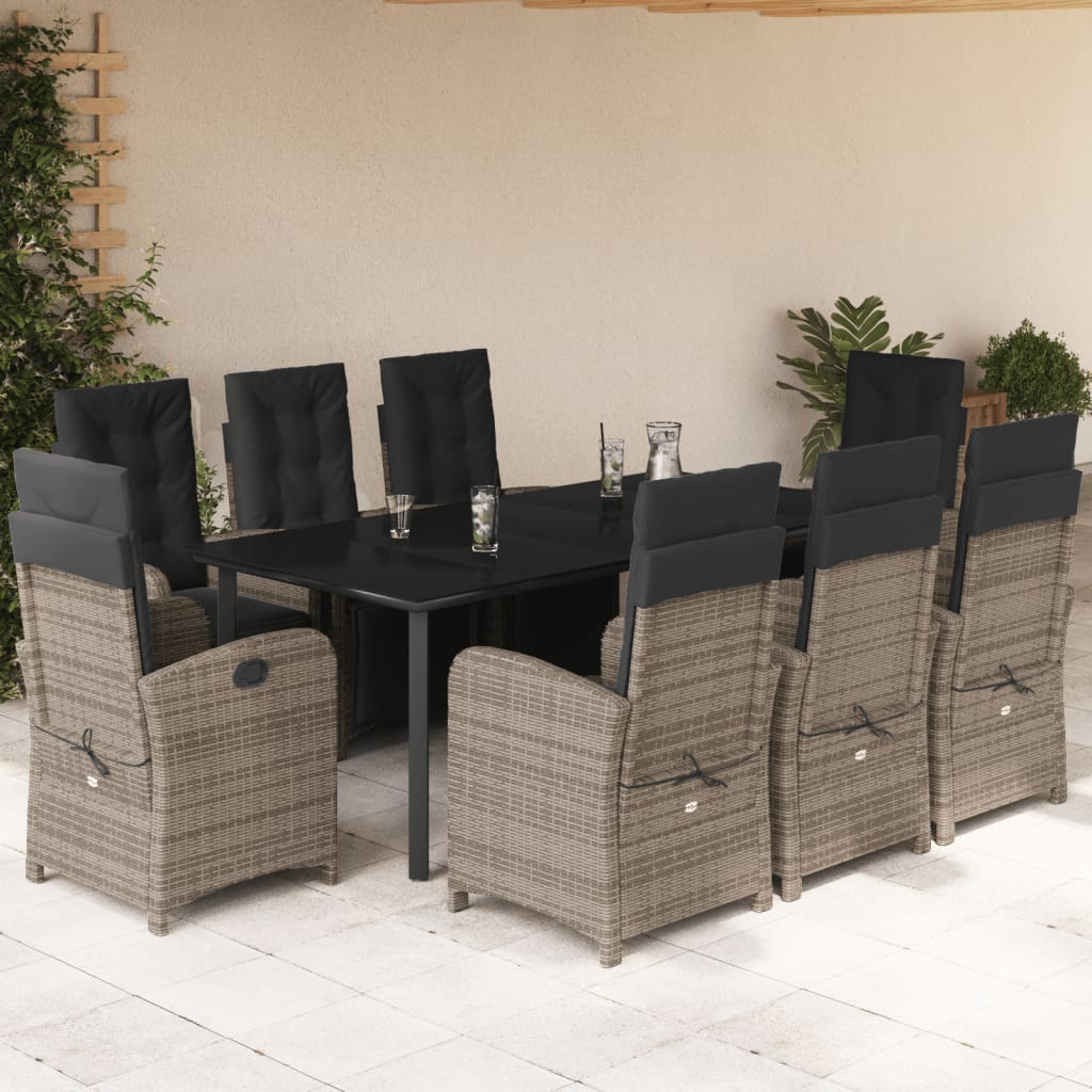 Set mobilier grădină cu perne, 9 piese, gri, poliratan GartenMobel Dekor