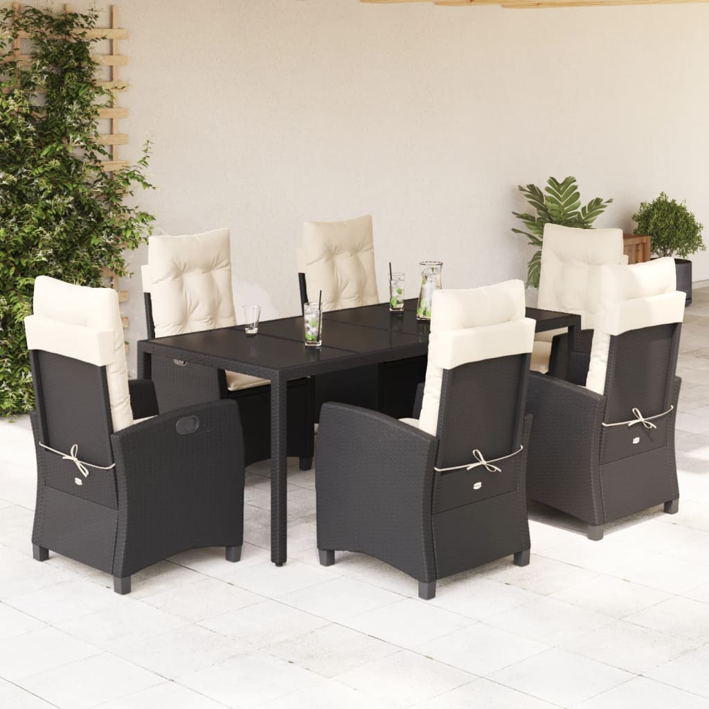 Set mobilier de grădină cu perne, 7 piese, negru, poliratan GartenMobel Dekor