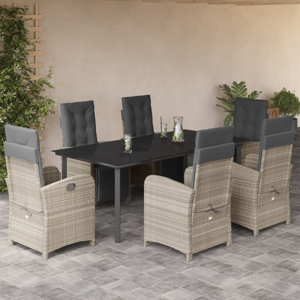 Set mobilier de grădină cu perne, 7 piese gri deschis poliratan GartenMobel Dekor