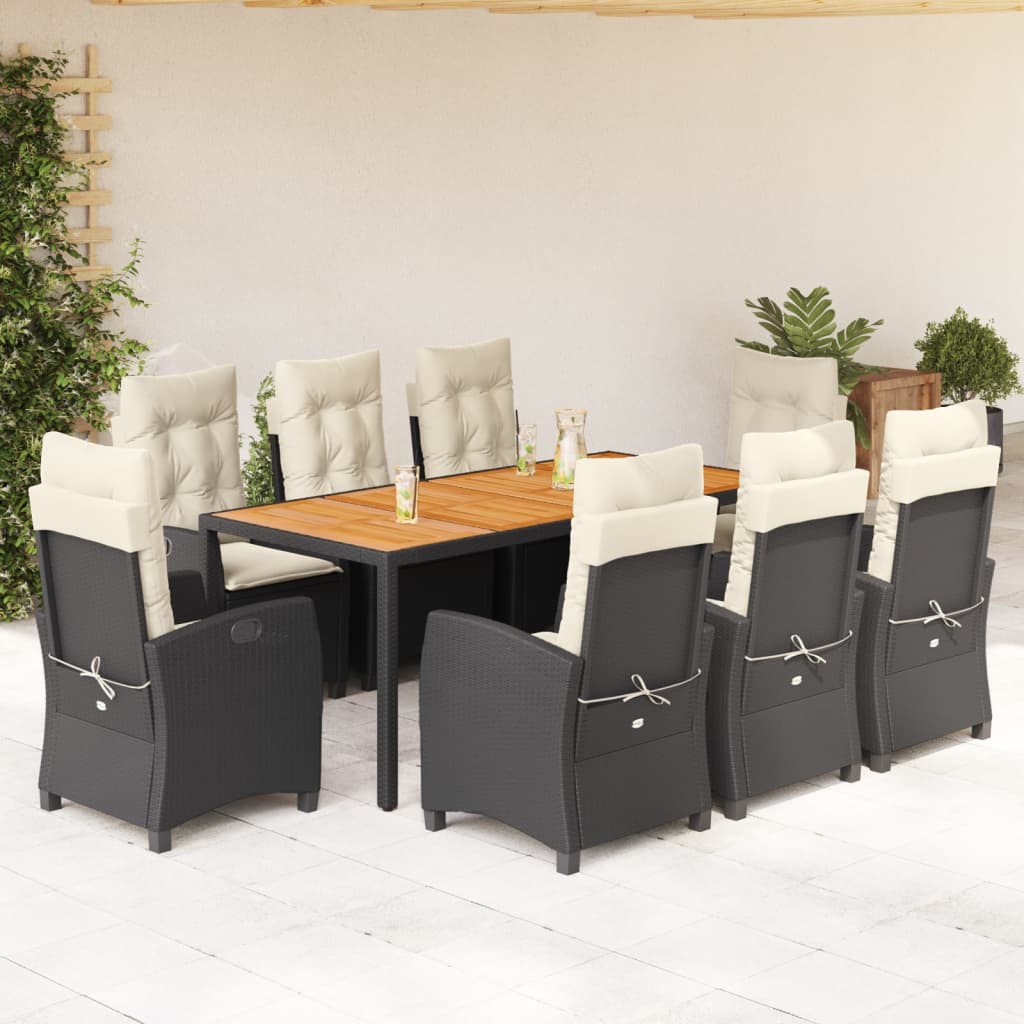 Set mobilier de grădină cu perne, 9 piese, negru, poliratan GartenMobel Dekor