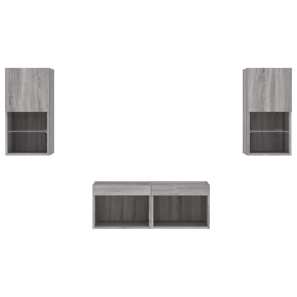 Comode TV de perete cu lumini LED, 4 piese, gri sonoma GartenMobel Dekor