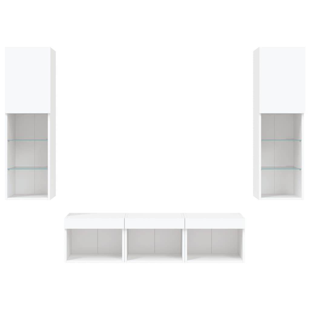 Unități de perete TV cu LED-uri, 5 piese, alb, lemn prelucrat GartenMobel Dekor