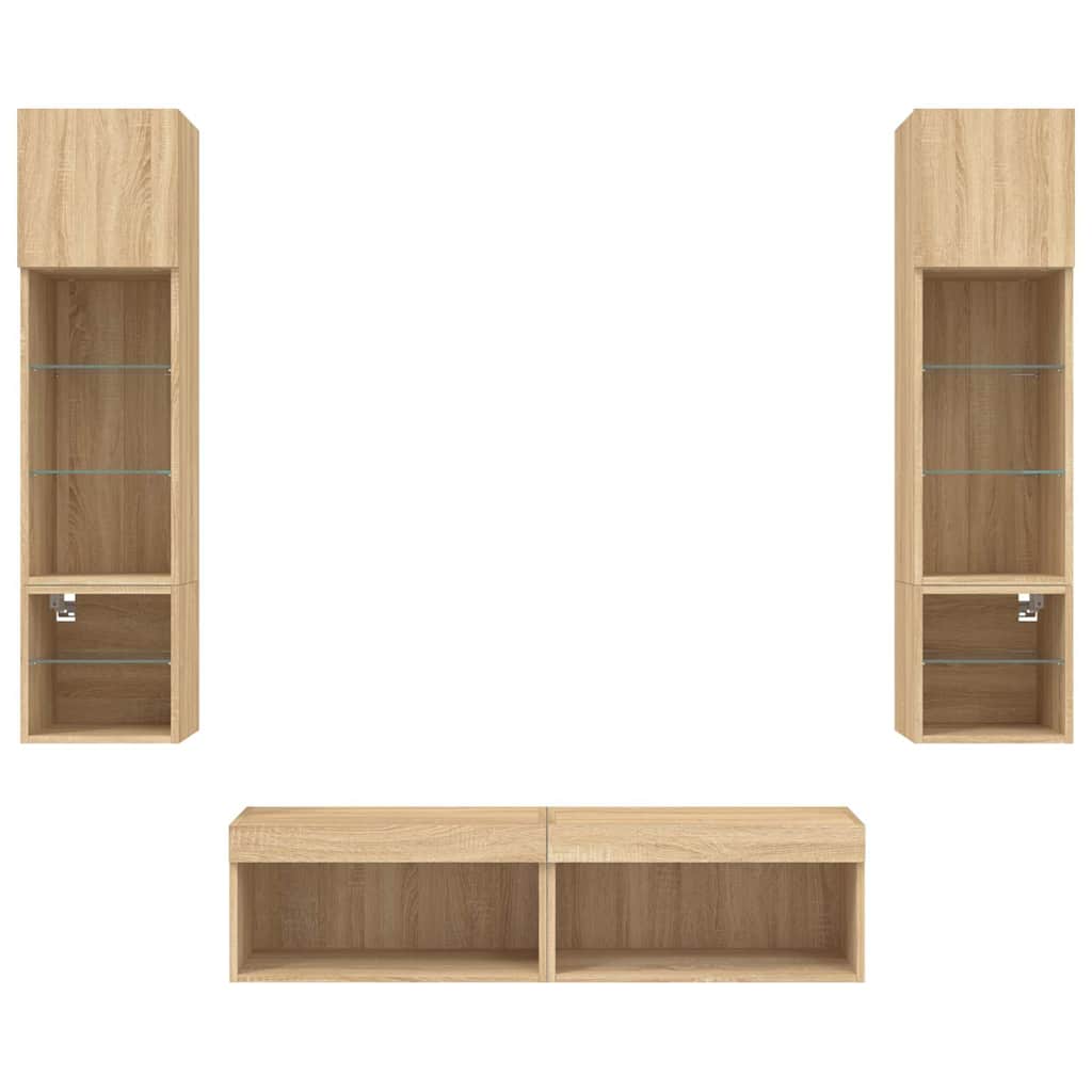 Unități de perete TV cu LED-uri, 6 piese, stejar sonoma, lemn GartenMobel Dekor