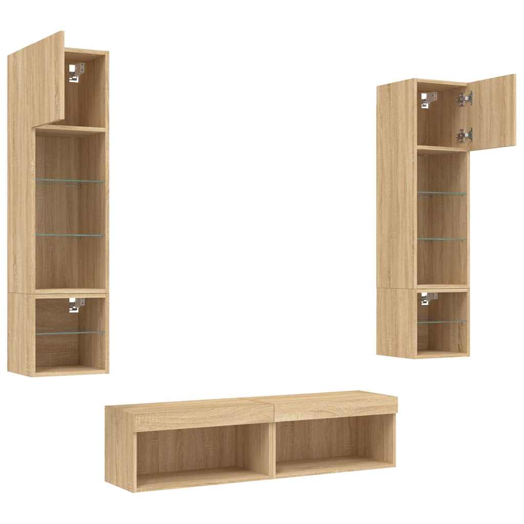Unități de perete TV cu LED-uri, 6 piese, stejar sonoma, lemn GartenMobel Dekor