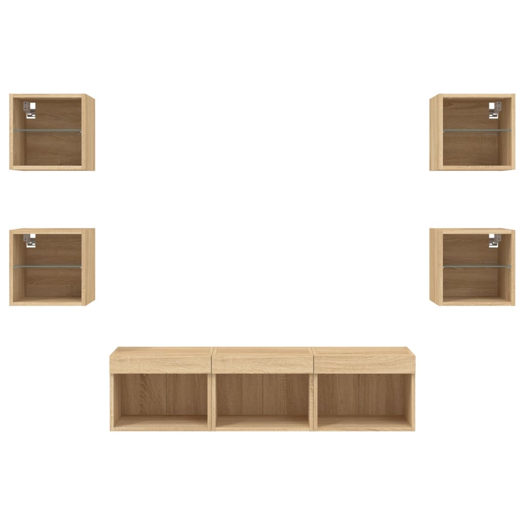 Unități de perete TV cu LED-uri, 7 piese, stejar sonoma, lemn GartenMobel Dekor