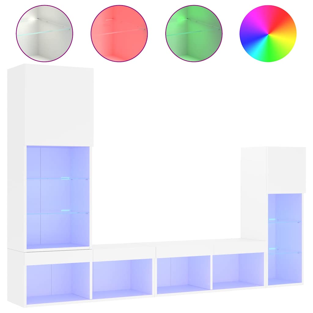 Unități de perete TV cu LED-uri, 4 piese, alb, lemn prelucrat GartenMobel Dekor