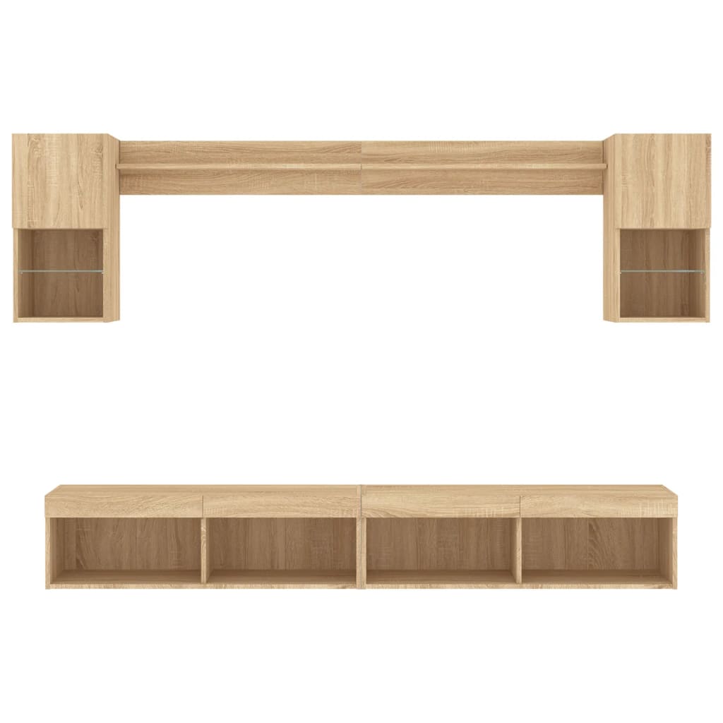 Unități de perete TV cu LED-uri, 6 piese, stejar sonoma, lemn GartenMobel Dekor