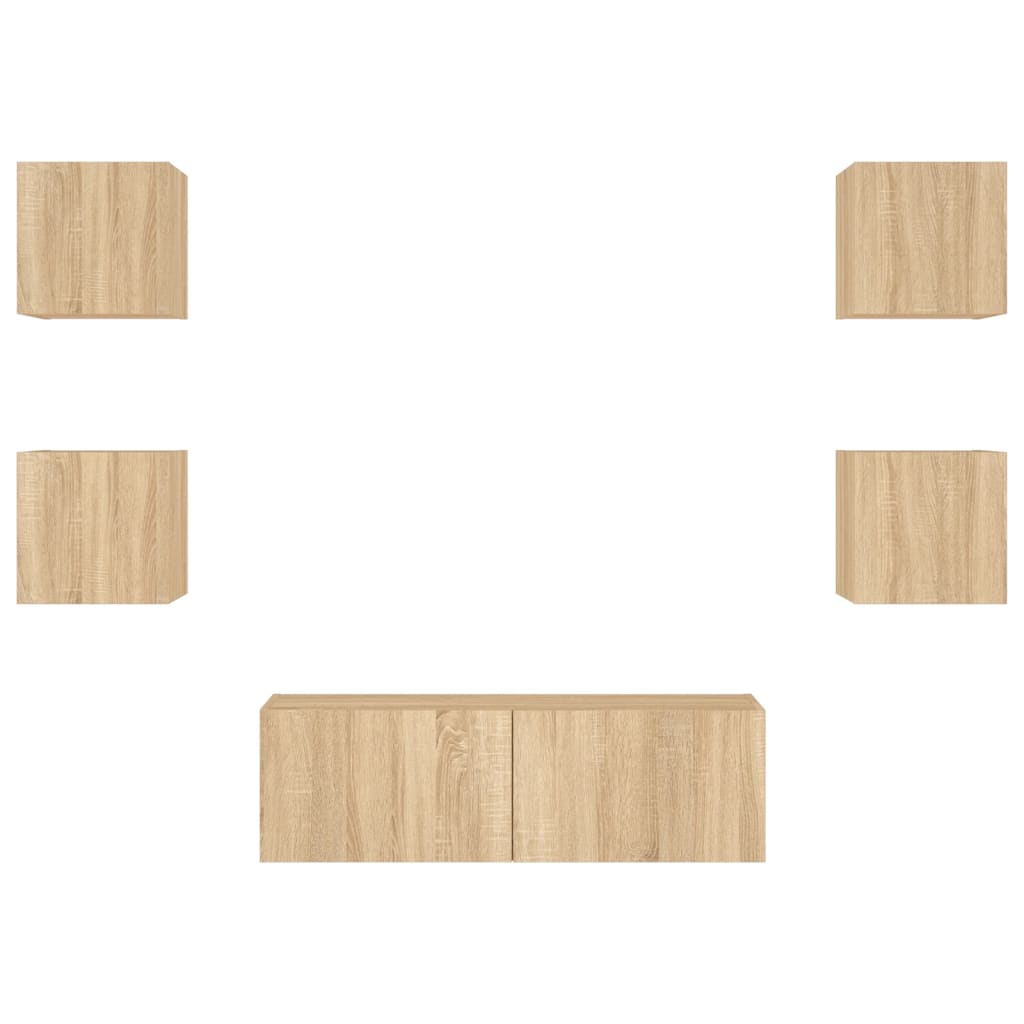 Comode TV de perete cu lumini LED, 5 piese, stejar sonoma GartenMobel Dekor