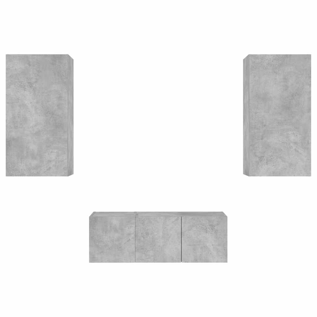 Unități TV de perete cu LED-uri 4 piese gri beton lemn compozit GartenMobel Dekor