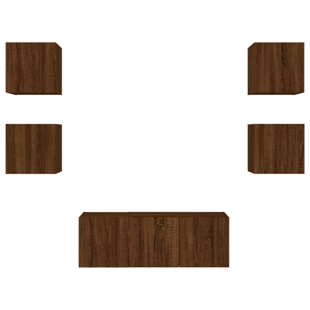 Unități de perete TV cu LED-uri, 6 piese, stejar maro, lemn GartenMobel Dekor