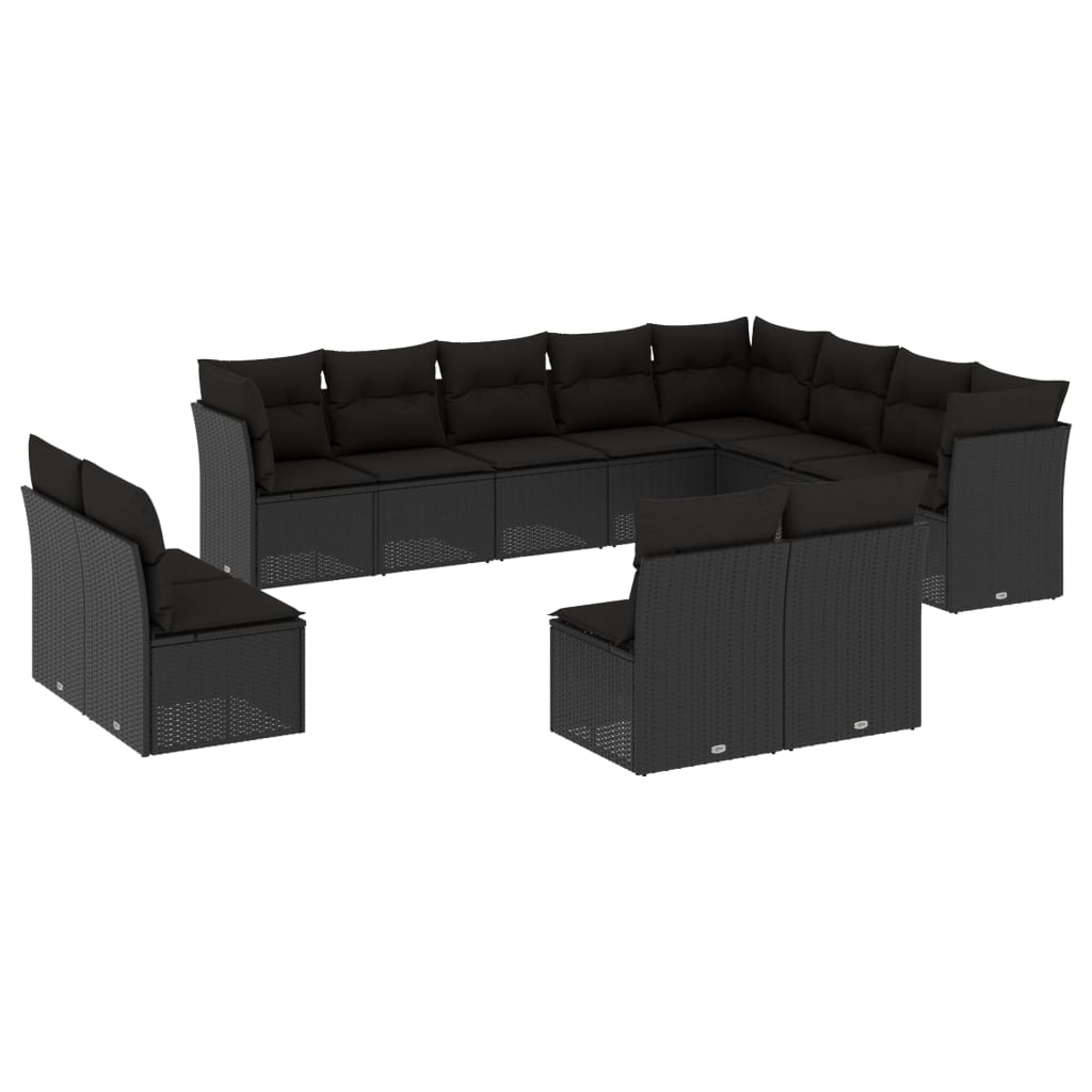 Set canapele de grădină, 12 piese, cu perne, negru, poliratan GartenMobel Dekor