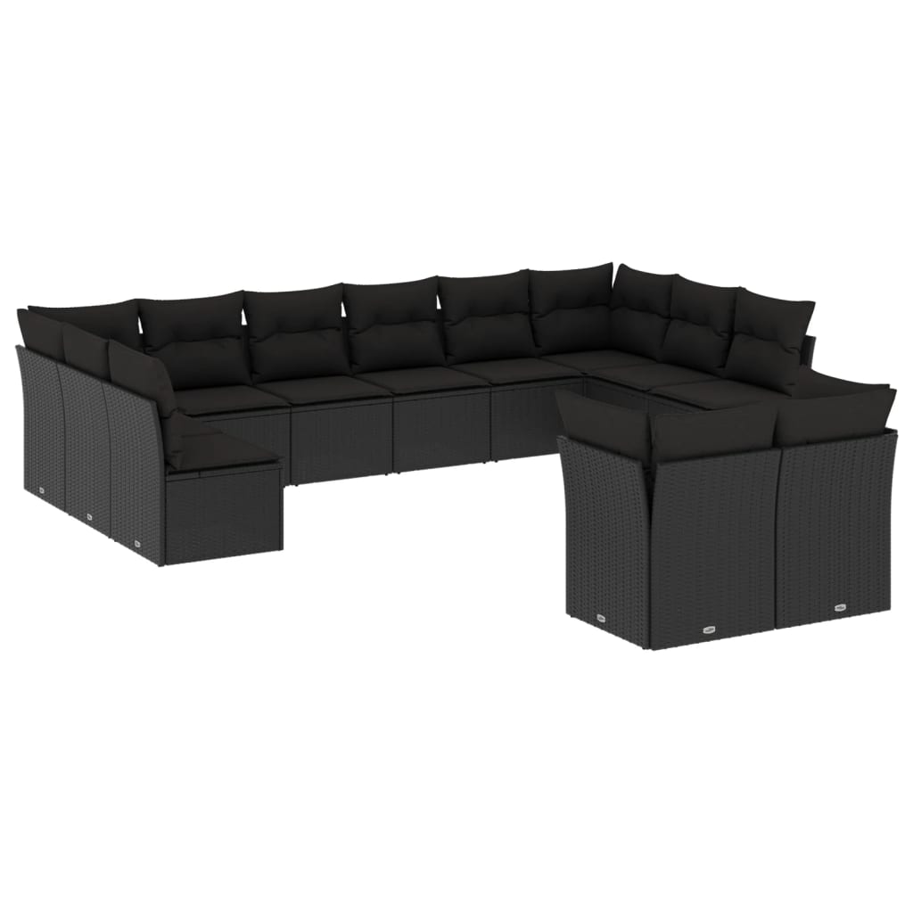 Set canapele de grădină, 12 piese, cu perne, negru, poliratan GartenMobel Dekor