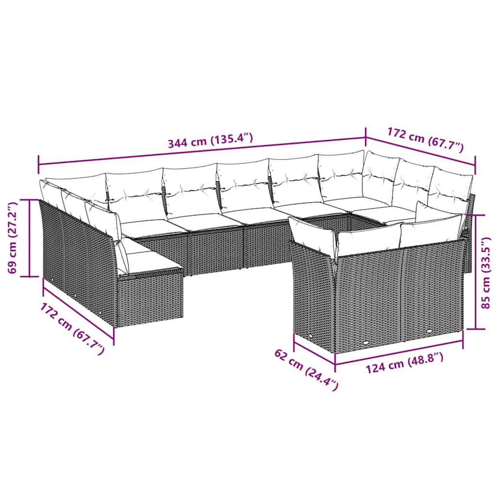 Set canapele de grădină cu perne, 12piese gri deschis poliratan GartenMobel Dekor