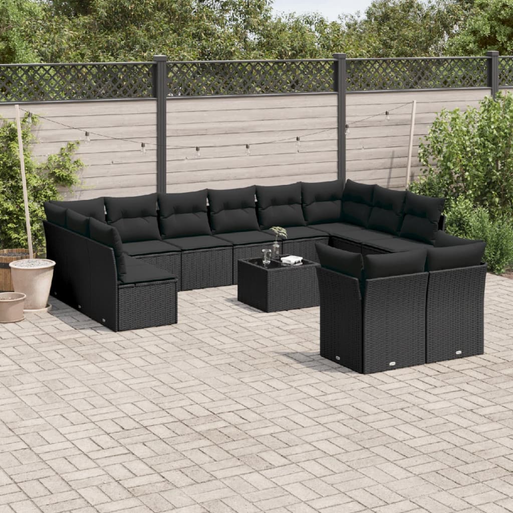 Set mobilier de grădină cu perne, 13 piese, negru, poliratan GartenMobel Dekor