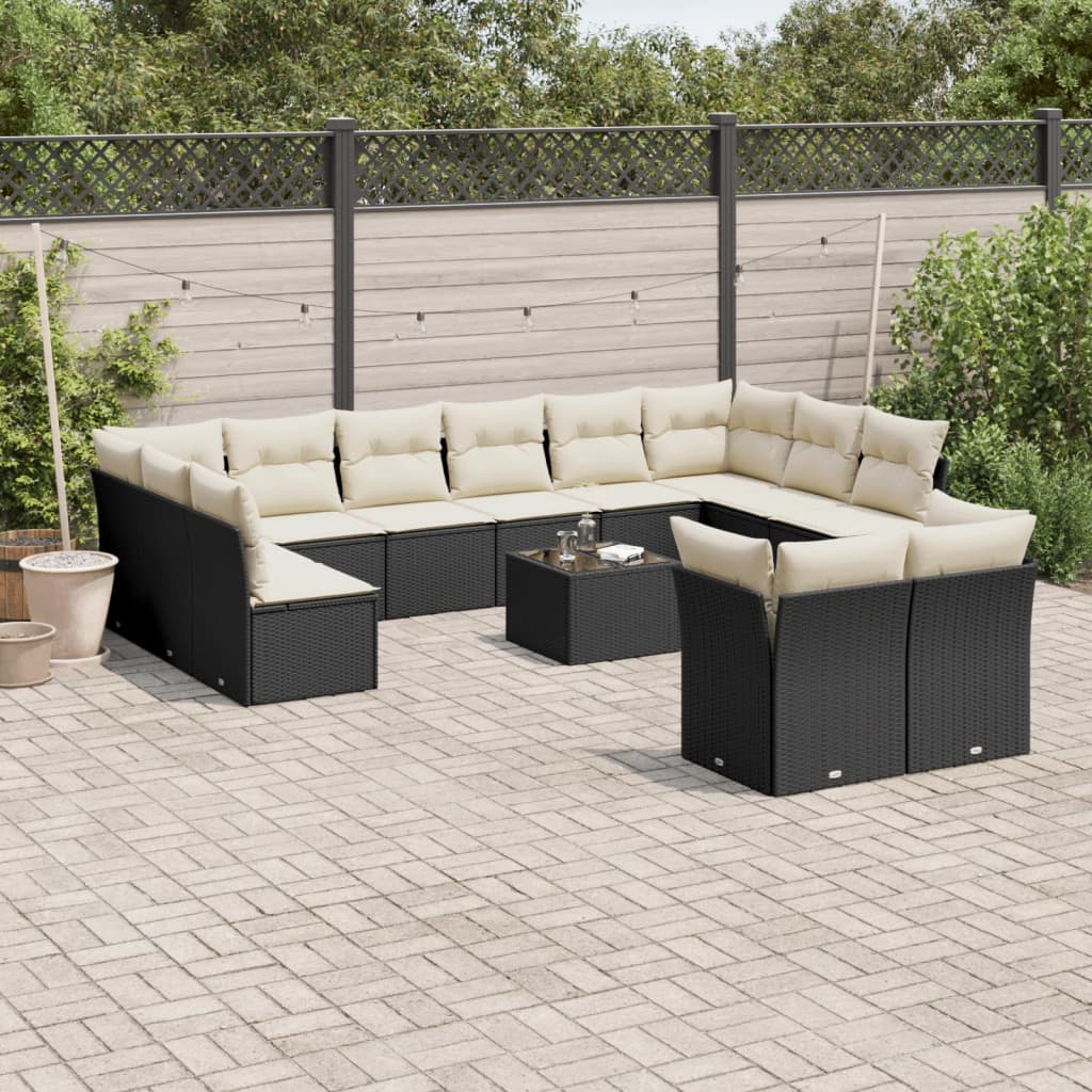 Set mobilier de grădină cu perne, 13 piese, negru, poliratan GartenMobel Dekor