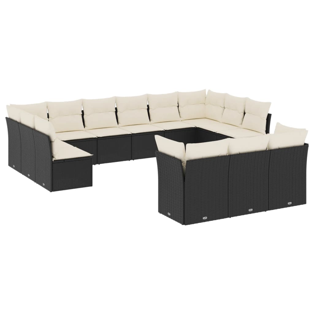 Set mobilier de grădină cu perne, 13 piese, negru, poliratan GartenMobel Dekor
