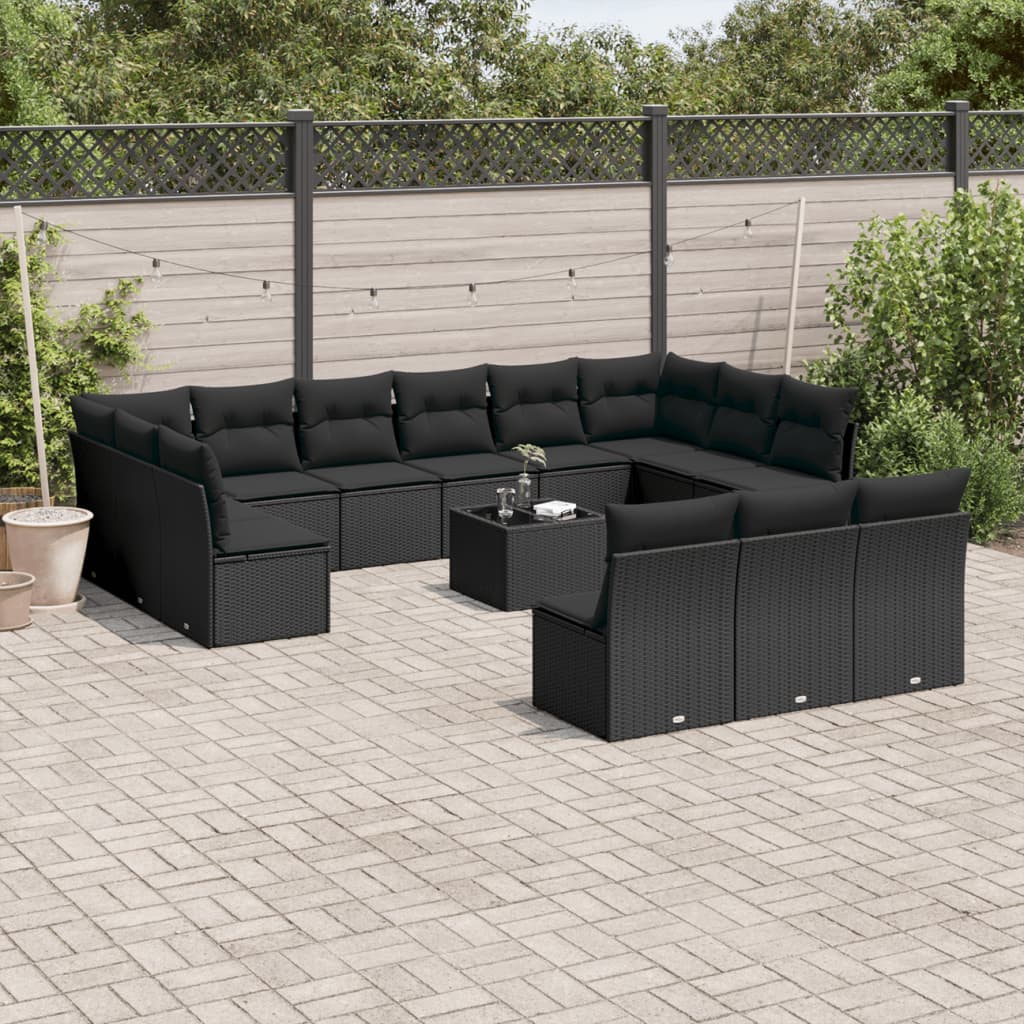 Set mobilier de grădină cu perne, 14 piese, negru, poliratan GartenMobel Dekor