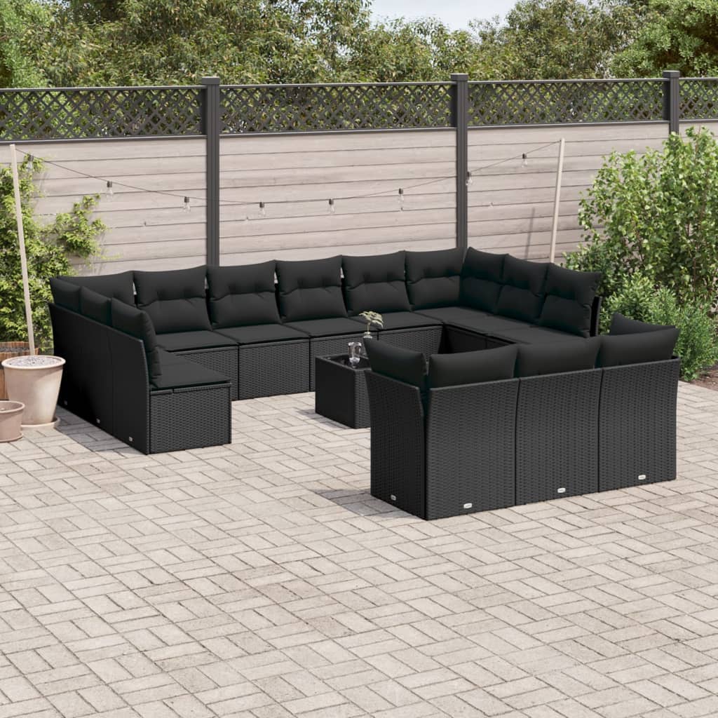 Set mobilier de grădină cu perne, 14 piese, negru, poliratan GartenMobel Dekor