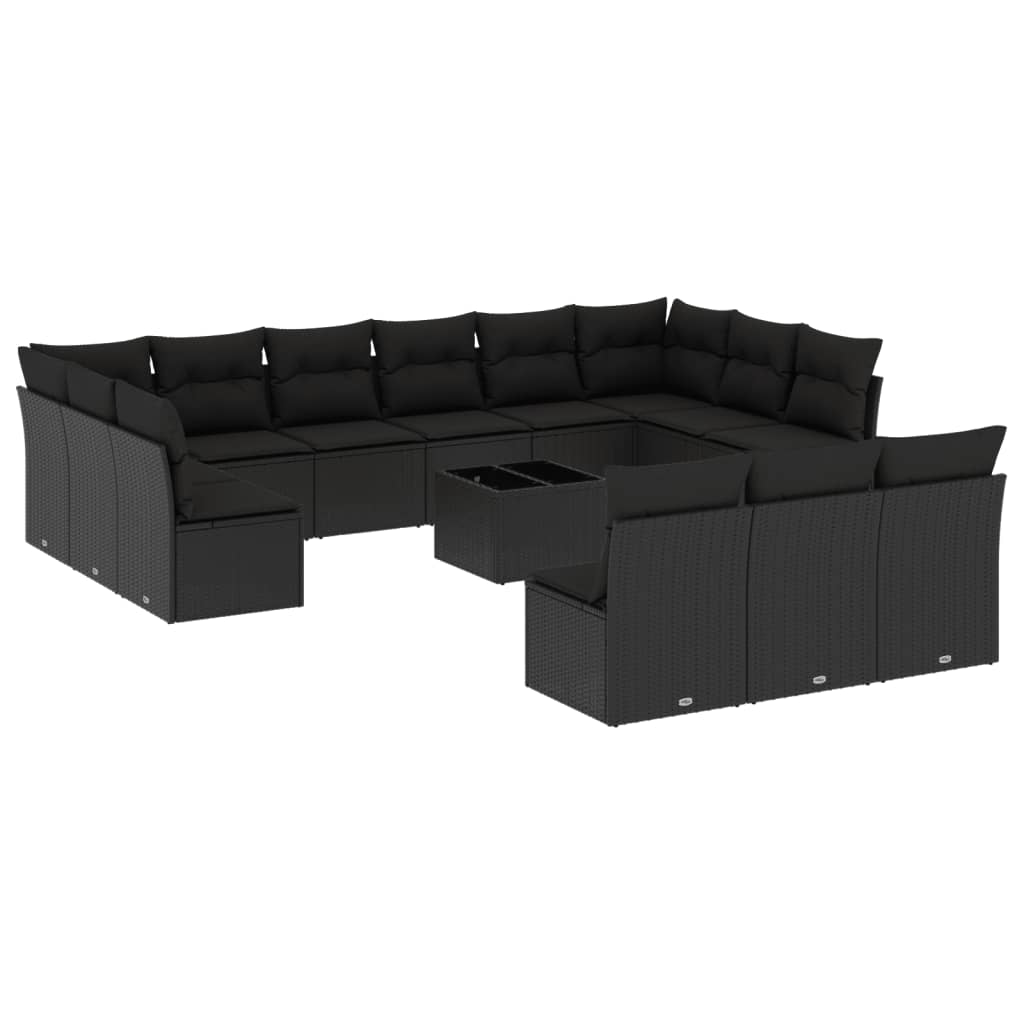Set mobilier de grădină cu perne, 14 piese, negru, poliratan GartenMobel Dekor