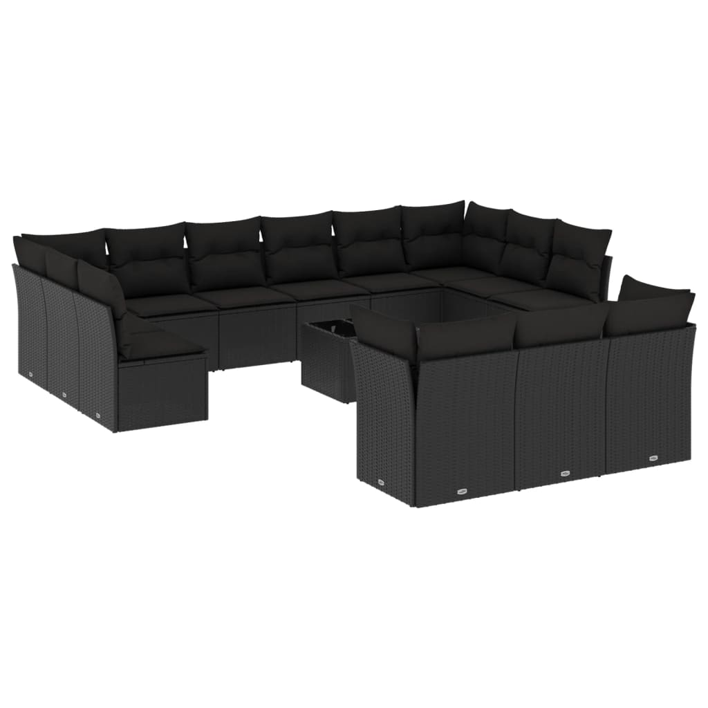 Set mobilier de grădină cu perne, 14 piese, negru, poliratan GartenMobel Dekor
