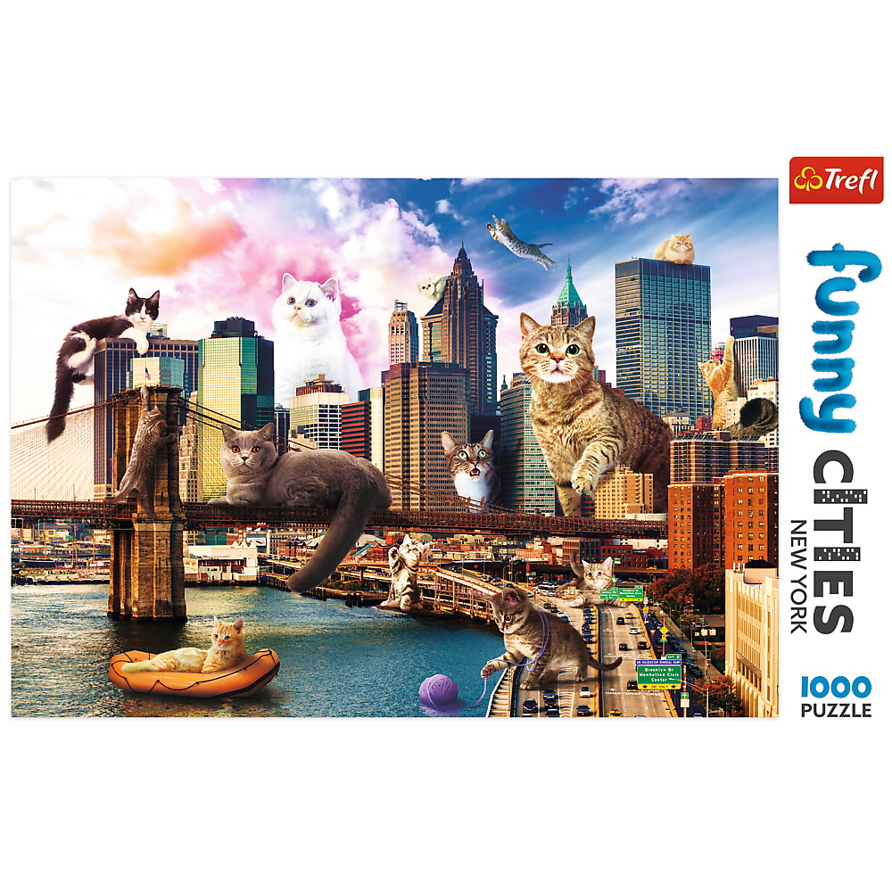 Puzzle Trefl 1000 piese Pisicuțe la New York, multicolor, 12+ ani