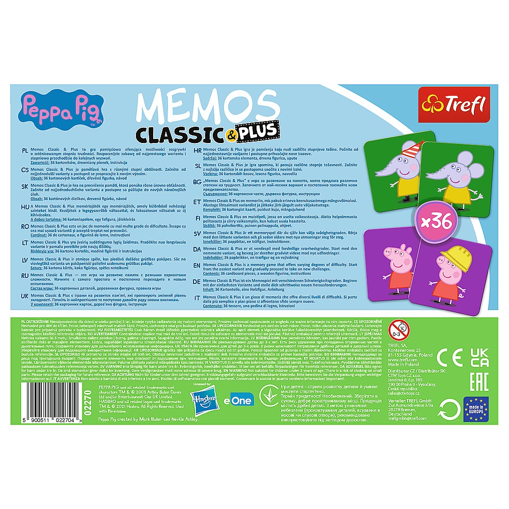 Joc de memorie Memos Classic Plus Peppa Pig, 36 piese, 3 ani+
