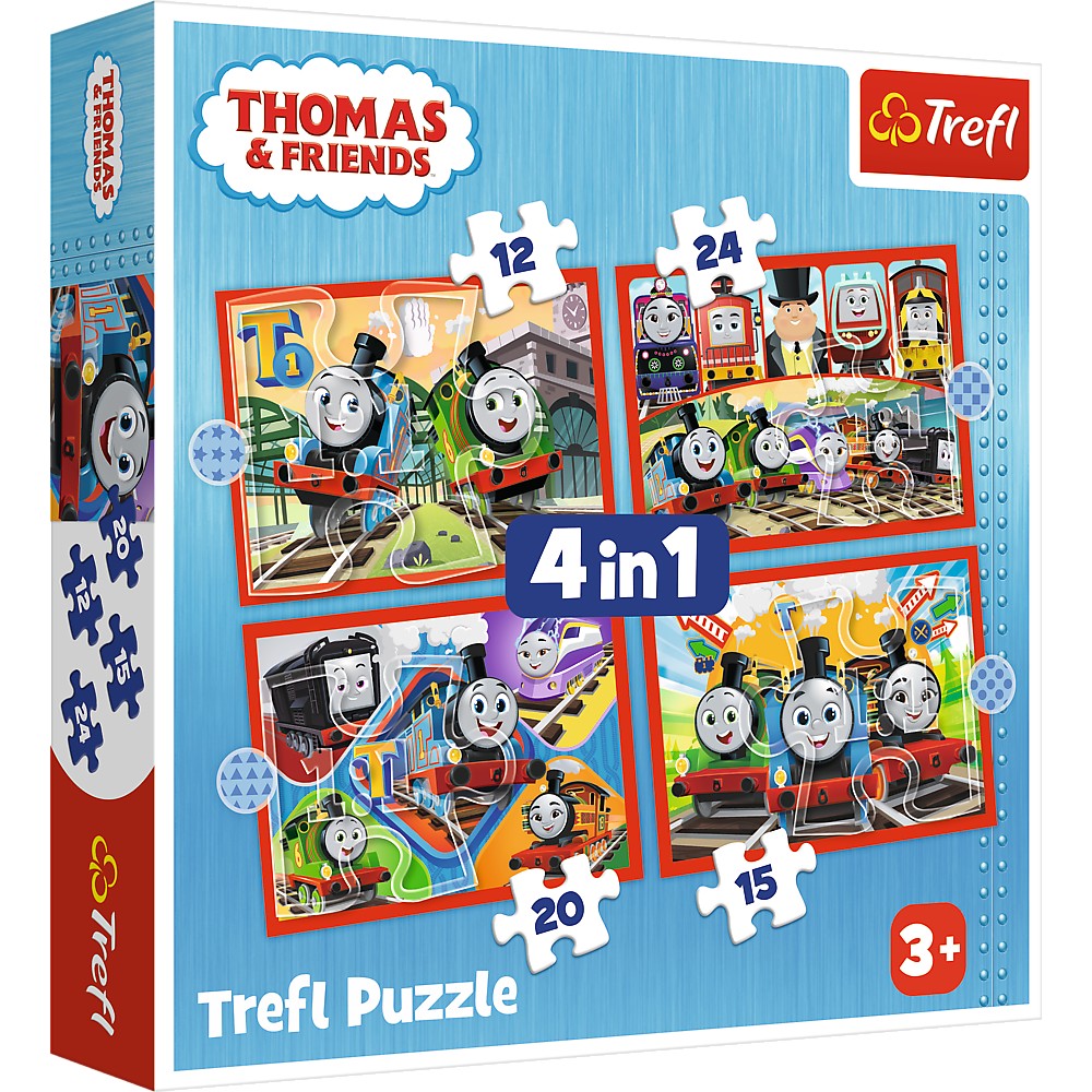 Puzzle Trefl 4 in 1 Thomas și Prietenii, set educativ copii 4+ ani
