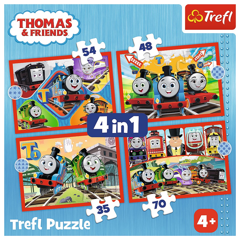Puzzle Trefl 4 in 1 Thomas și Prietenii, set educativ copii 4+ ani