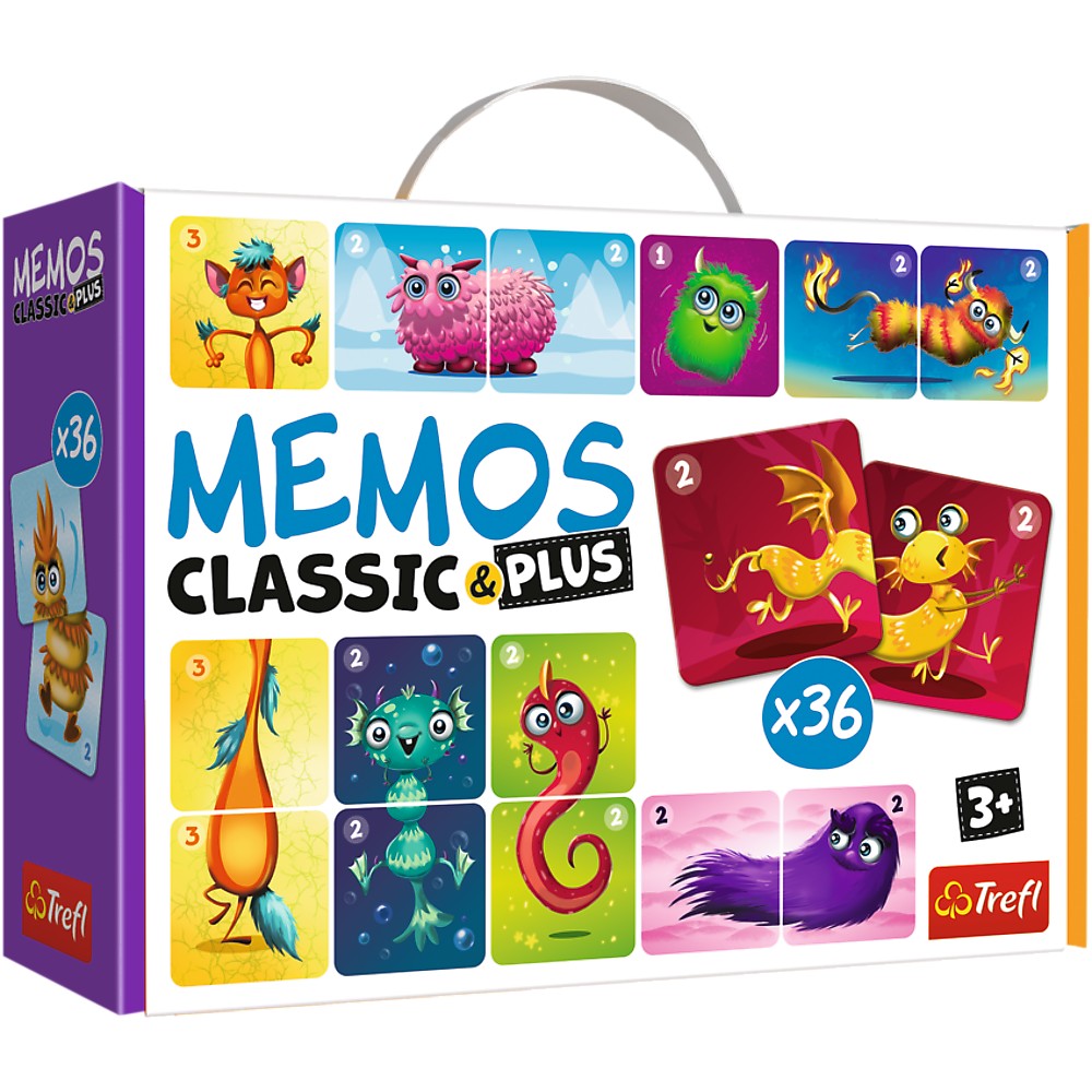 Joc de memorie Memos Classic Plus cu monstruleti draguti, 3+ ani