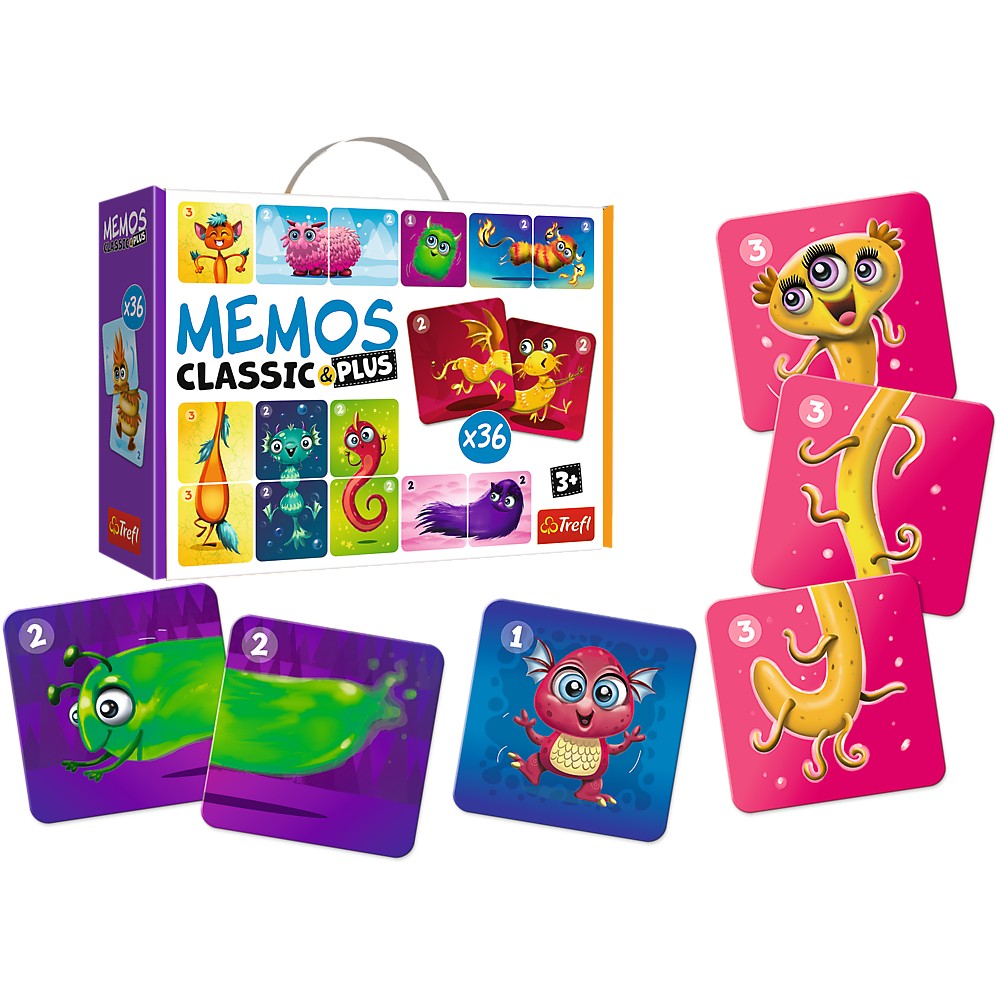 Joc de memorie Memos Classic Plus cu monstruleti draguti, 3+ ani