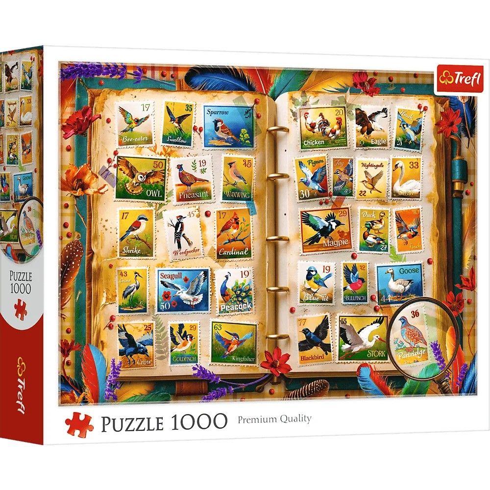 Puzzle Trefl 1000 piese, Colecția de timbre Atlasul păsărilor