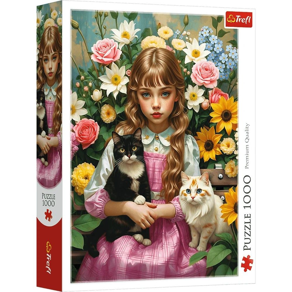 Puzzle Trefl 1000 piese Fata cu Pisici, multicolor, 12+ ani