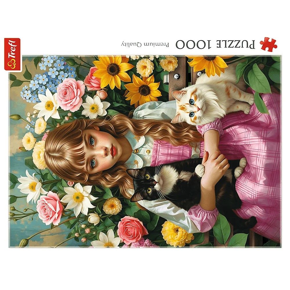 Puzzle Trefl 1000 piese Fata cu Pisici, multicolor, 12+ ani