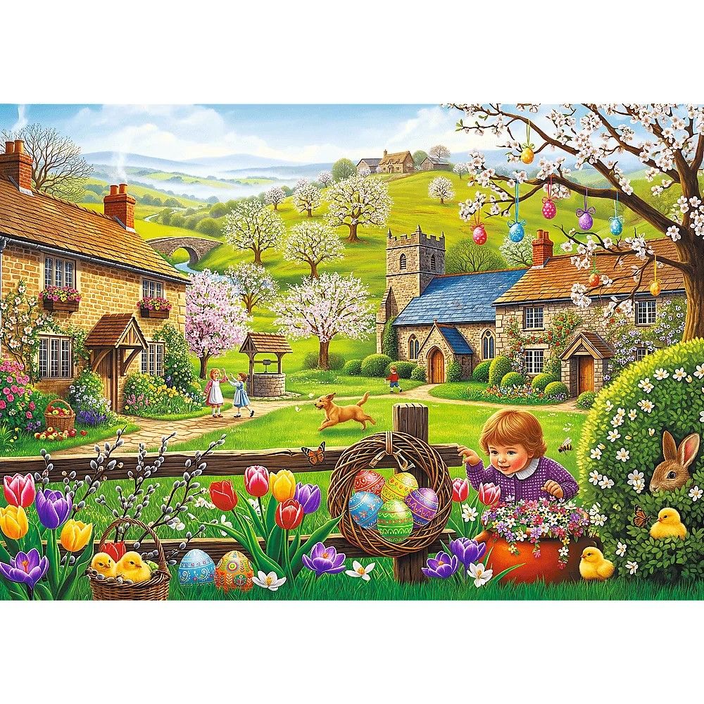 Puzzle Trefl 1000 piese Vânătoare de ouă de Paște, multicolor