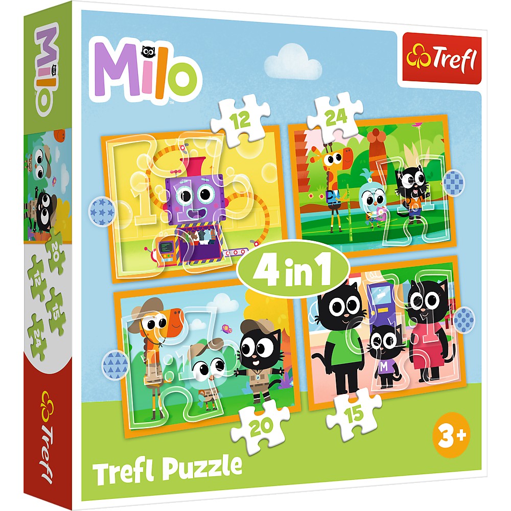 Puzzle Trefl 4 in 1 cu Milo si prietenii, 3+ ani, multicolor