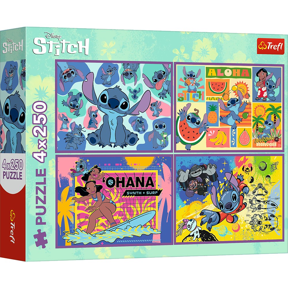 Puzzle Trefl Disney Stitch 4x250 piese, multicolor, 10+ ani