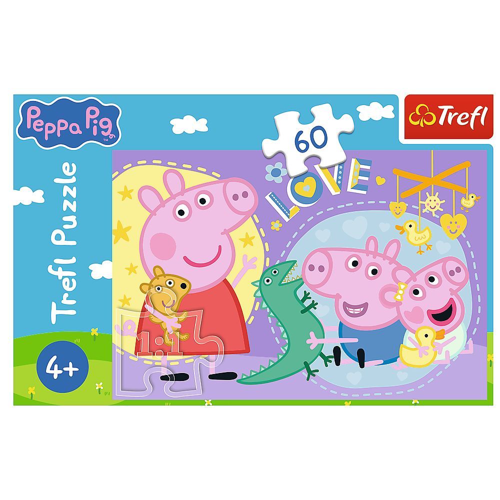 Puzzle Trefl Peppa Pig, 60 piese, Purcelușul Fericit, 4+ ani