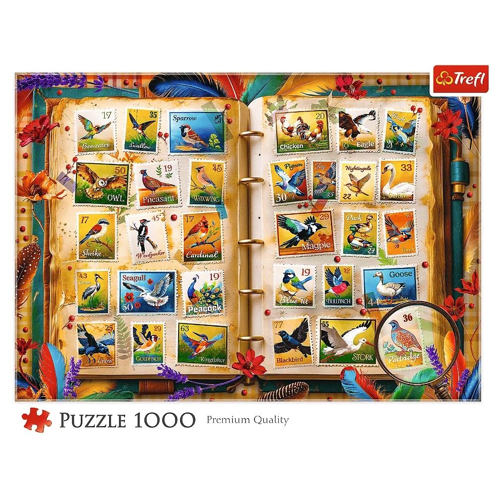 Puzzle Trefl 1000 piese, Colecția de timbre Atlasul păsărilor