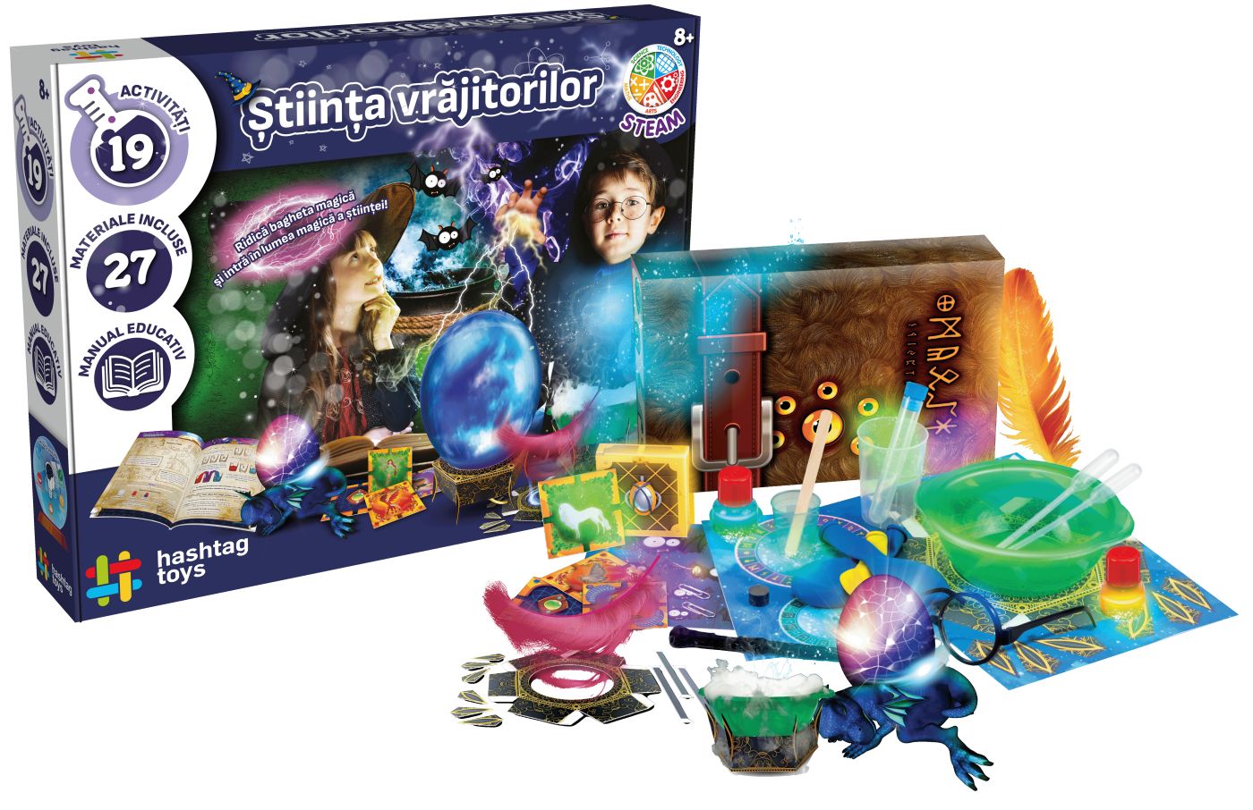 Set educativ Știința Vrăjitorilor cu 19 activități și 27 piese, 8+ ani