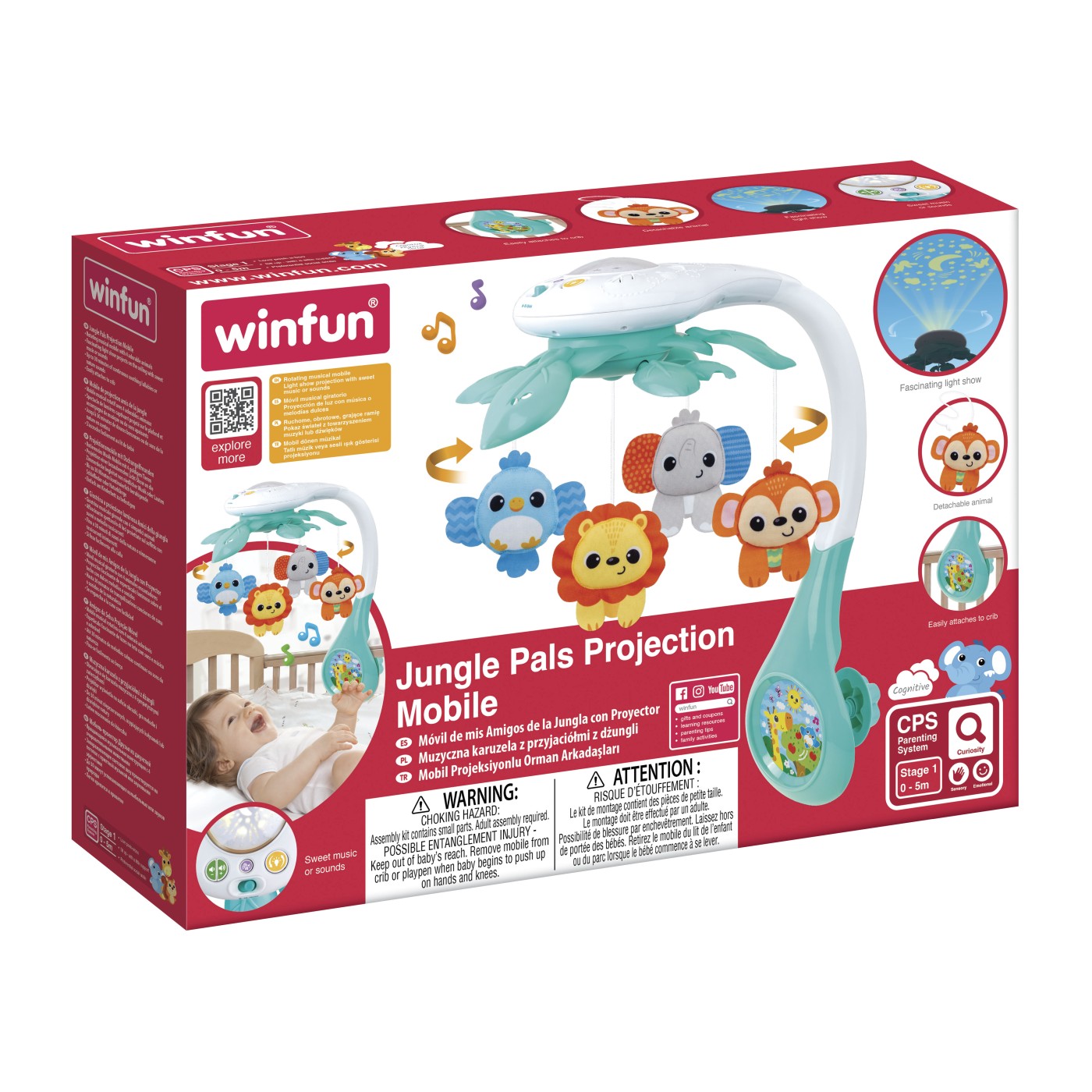 Carusel muzical cu proiector Winfun pentru patut, Animalute din Jungla