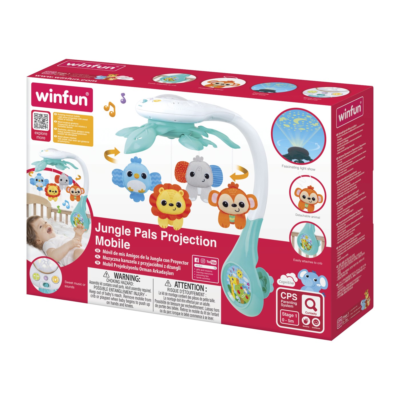 Carusel muzical cu proiector Winfun pentru patut, Animalute din Jungla